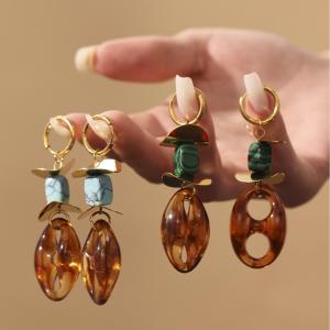 1 Paire De Boucles D'Oreilles Pendantes Rétro Ovales Irrégulières En Acier Inoxydable, Couleur Or, Étanches h5 Image7