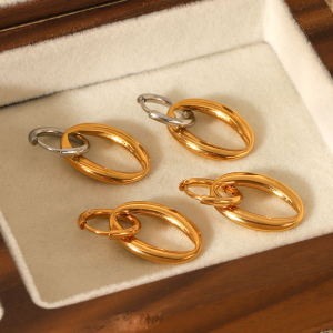 1 Paire De Boucles D'Oreilles Créoles Géométriques Simples Pour Femme, En Acier Inoxydable Étanches. h5 Image6