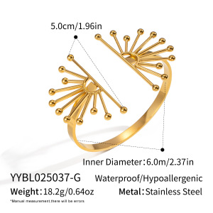Bracelet Manchette Étanche En Acier Inoxydable Doré Avec Motif Tournesol (1 Pièce) h5