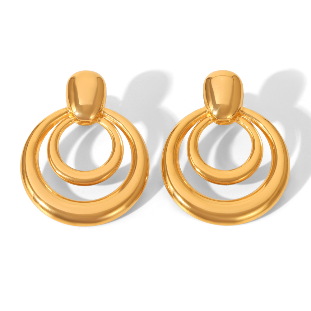 Boucles D'Oreilles Puces Modernes Rondes En Acier Inoxydable, Étanches, Couleur Or, Pour Femme (1 Paire) 