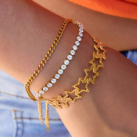 Bracelet classique en acier inoxydable, couleur or, pour femme (1 pièce)