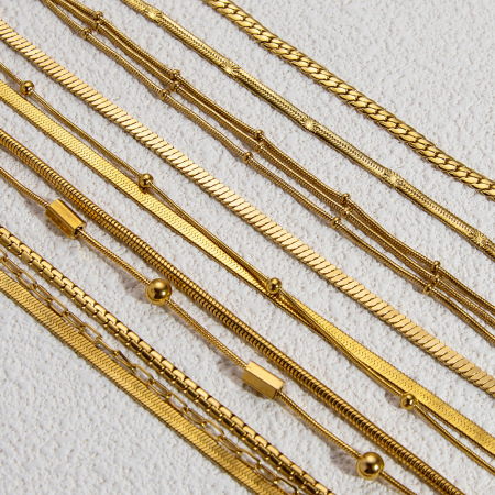 Bracelet chaîne pour femme, 1 pièce, série classique, couleur unie, en acier inoxydable, étanche, doré, à faire soi-même 2