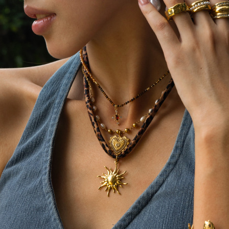 Collier pendentif en acier inoxydable doré, imprimé léopard, étanche (1 pièce) 2