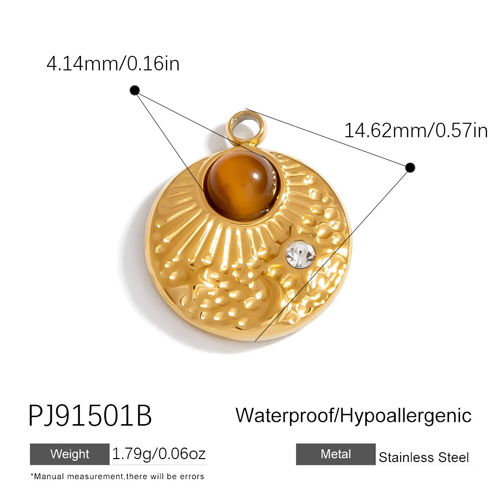 Pendentif Femme Simple, Naturel, En Acier Inoxydable, Couleur Or, Avec Soleil (1 Pièce) Image2