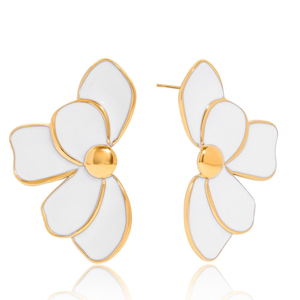1 Paire De Boucles D'Oreilles Puces Élégantes Pour Femme, En Acier Inoxydable Imperméable, Couleur Or, Avec Motif Floral. 