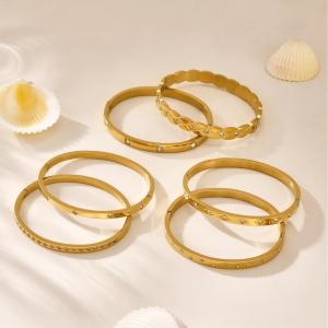 Bracelet Jonc Classique Pour Femme, Forme Irrégulière, En Acier Inoxydable, Couleur Or, Étanche (1 Pièce) h5 Image5