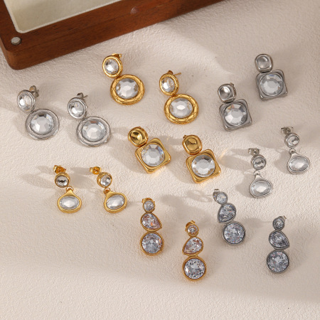 Boucles d'oreilles pendantes pour femme, style géométrique, en acier inoxydable doré, étanches, collection Simple Series (1 paire). 2