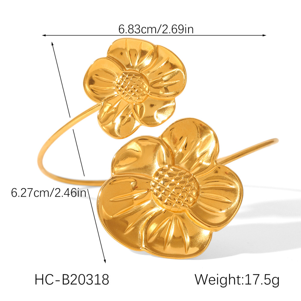 Bracelet Élégant Pour Femme, En Acier Inoxydable, Couleur Or, Avec Motif Floral (1 Pièce) Image2