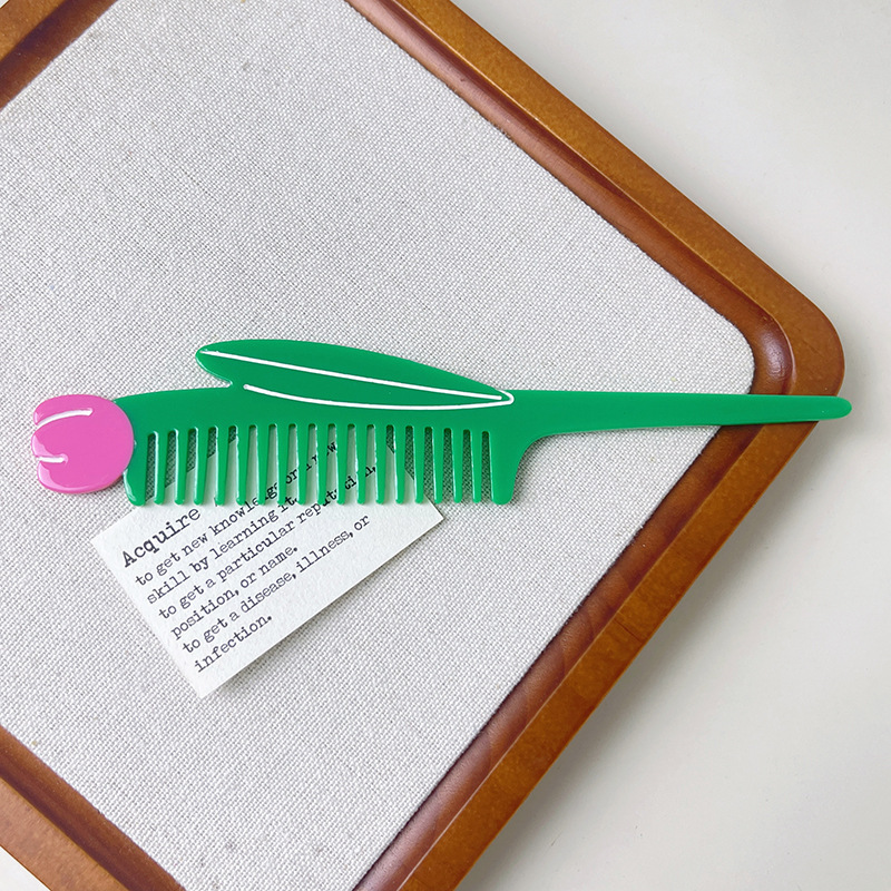 Peigne Pour Femme En Feuille D'Acétate De Cellulose En Forme De Tulipe, 1 Pièce h5Image2