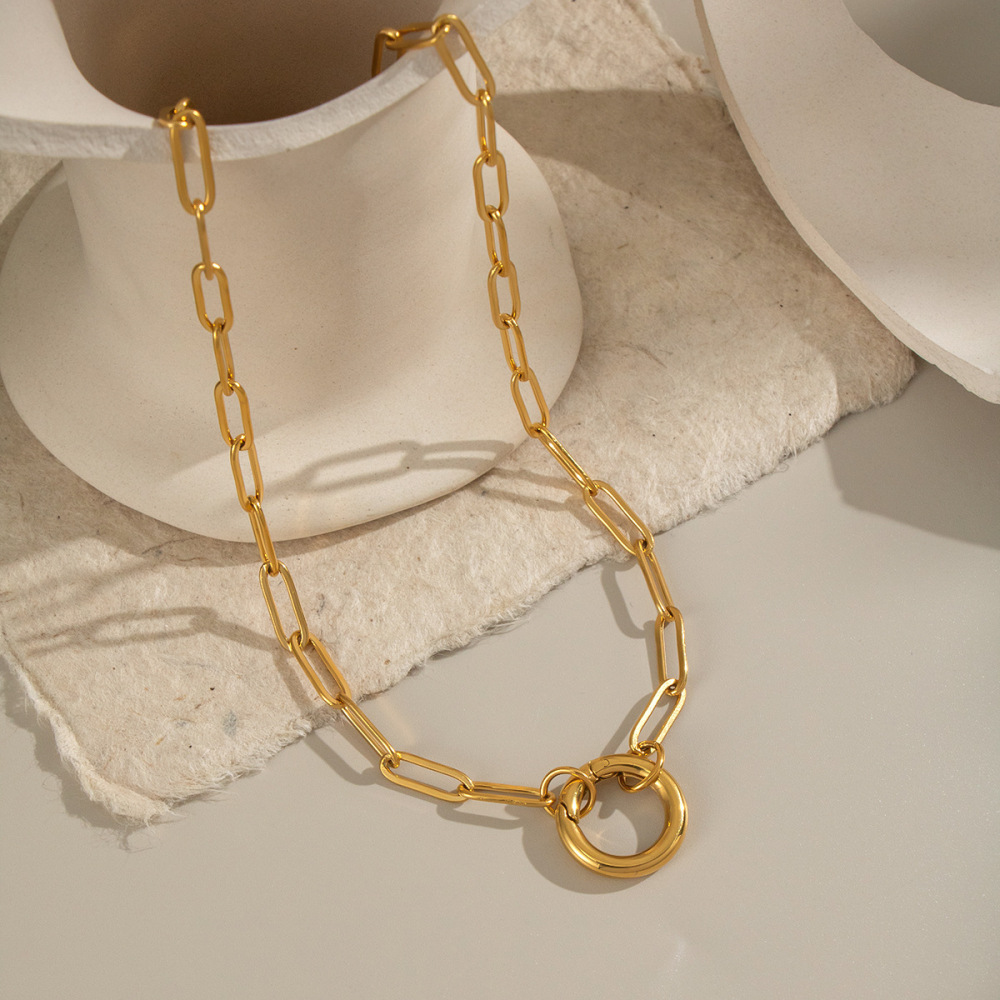 Collier Pendentif Femme Simple Series Daily Circle En Acier Inoxydable Étanche (1 Pièce) Image3