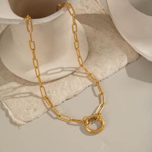 Collier Pendentif Femme Simple Series Daily Circle En Acier Inoxydable Étanche (1 Pièce) h5 Image3