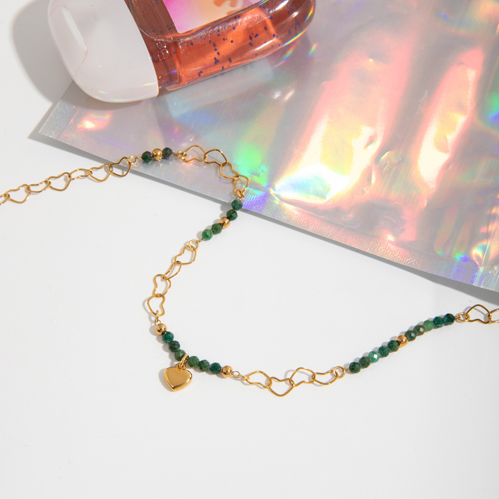 Collier Pendentif Élégant Pour Femme, En Acier Inoxydable, Couleur Or, Orné De Perles En Forme De Cœur (1 Pièce) Image6