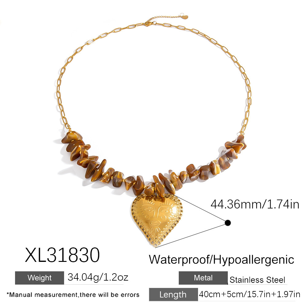 Collier De Perles En Acier Inoxydable Doré Pour Femme, 1 Pièce, Motif Cœur Quotidien Image2