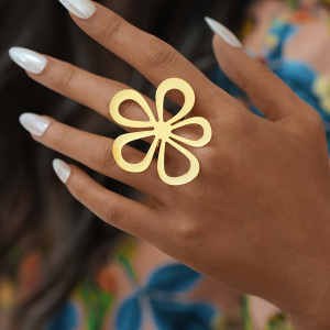 Bague De Déclaration Pour Femme En Acier Inoxydable Couleur Or Avec Motif Floral Rétro, 1 Pièce h5 Image4