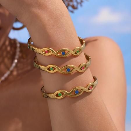 Ensemble de 1 bracelet délicat œil de diable en acier inoxydable étanche couleur or pour femme