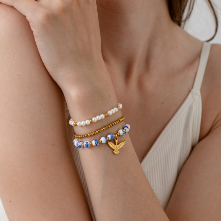 Bracelet de perles classique et élégant en céramique couleur or pour femme, 1 pièce
