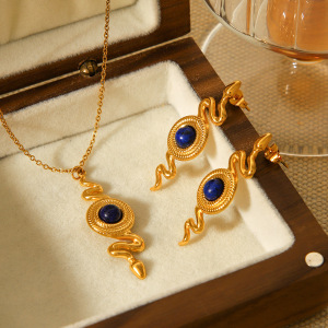 Collier Simple Avec Pendentif Serpent En Acier Inoxydable Et Pierre Naturelle Pour Femme, 1 Pièce h5 Image2