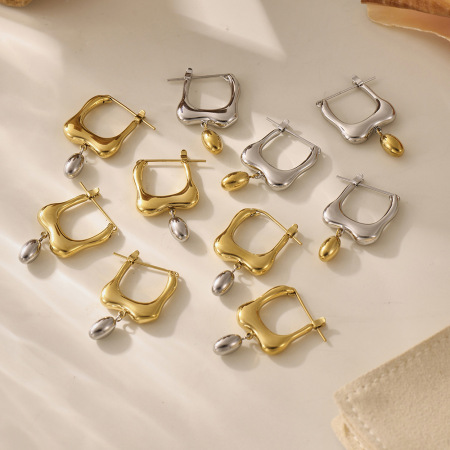 Boucles d'oreilles pendantes pour femme, en acier inoxydable doré, imperméables, de forme irrégulière (1 paire). 2