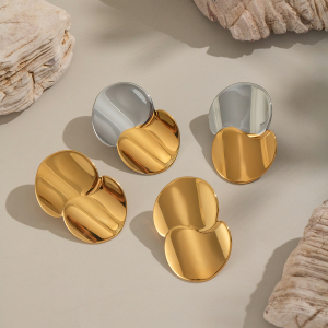 1 Paire De Boucles D'Oreilles Puces Simples Et Élégantes Pour Femme, En Acier Inoxydable Imperméable, De Forme Irrégulière. h5 Image3