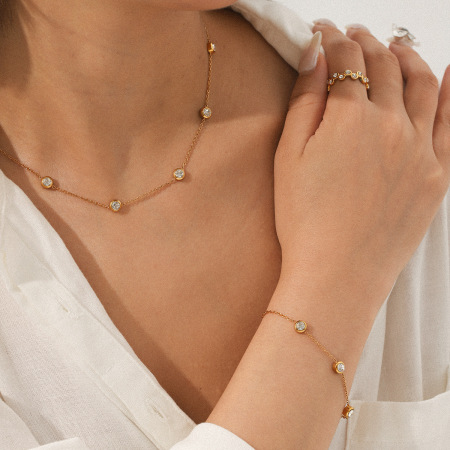 Ensemble de colliers pour femmes en acier inoxydable de forme irrégulière, étanche et de couleur dorée 2