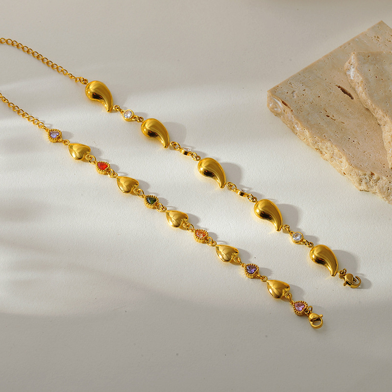 Bracelet À Breloques En Acier Inoxydable Doré, Étanche, En Forme De Cœur (1 Pièce) h5Image3