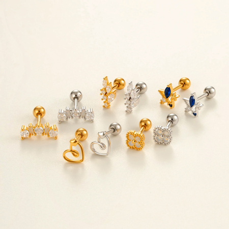 Boucle d'oreille piercing en zircon couleur cuivre or 1 pièce