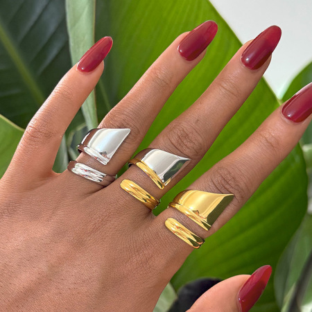 Bague décontractée en acier inoxydable de forme irrégulière, couleur or, 1 pièce