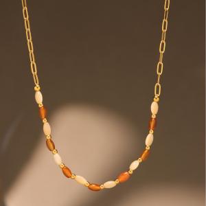 Ensemble De Colliers Pour Femmes, Série Ethnique, Perles Ovales, Pierres Naturelles, Couleur Or, 1 Pièce h5 Image5