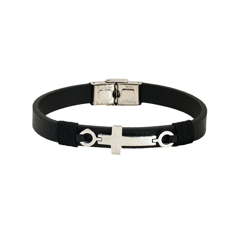 Bracelet Homme En Acier Inoxydable Avec Croix Rétro, Série Classique, 1 Pièce h5Image5