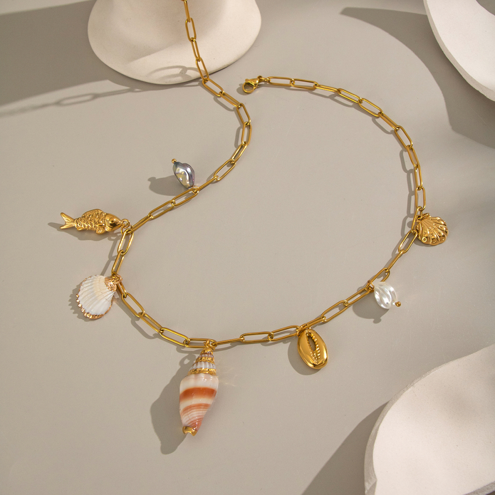 Collier Pendentif En Acier Inoxydable Doré, Étanche, En Forme De Coquillage Image4