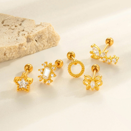 Boucles d'oreilles géométriques en cuivre et zircone pour femme, 1 pièce