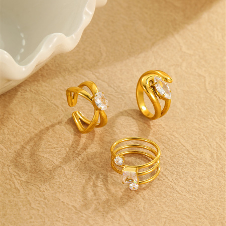 Bague ajustable pour femme, élégante et géométrique, en acier inoxydable étanche, collection Simple Series (1 pièce). 2