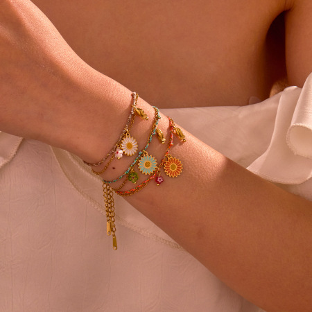 Bracelet tressé en acier inoxydable imperméable avec motif floral romantique (1 pièce) 2