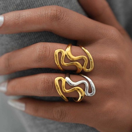Bague tendance en acier inoxydable, imperméable, de forme irrégulière et décontractée (1 pièce). 2