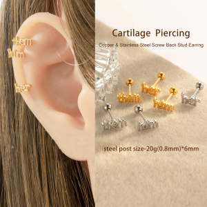 Boucle D'Oreille Piercing En Zircon Couleur Or Et Cuivre Avec Lettre h5 Image4