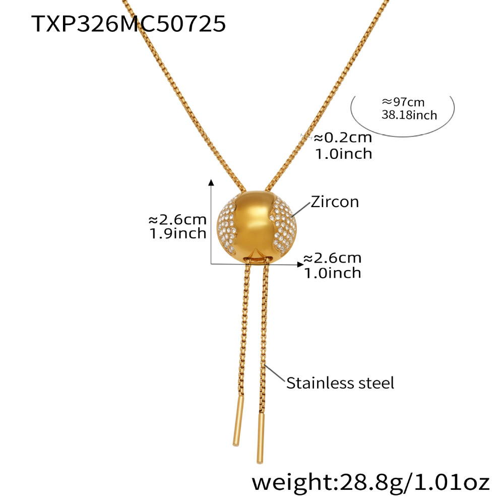 Ensemble De Bijoux Pour Femmes En Acier Inoxydable Doré, Orné D'Un Zircon Et D'Un Demi-Cercle (1 Pièce). Image2