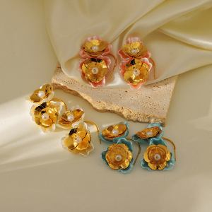 1 Paire De Boucles D'Oreilles Pendantes En Acier Inoxydable Couleur Or, Motif Fleur Rétro, Série Romantique h5 Image3