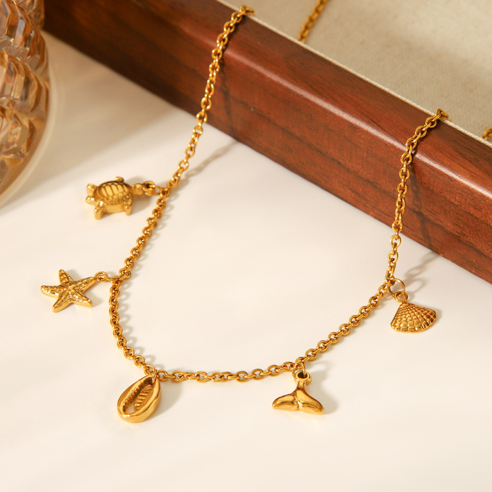 Collier Pendentif Femme En Acier Inoxydable, Couleur Or, Représentant Une Tortue Océanique (1 Pièce) Image3