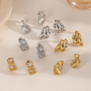 1 Paire De Boucles D'Oreilles Puces Pour Femme, En Acier Inoxydable Imperméable, Couleur Or, De Forme Irrégulière Et Personnalisables h5 Image2