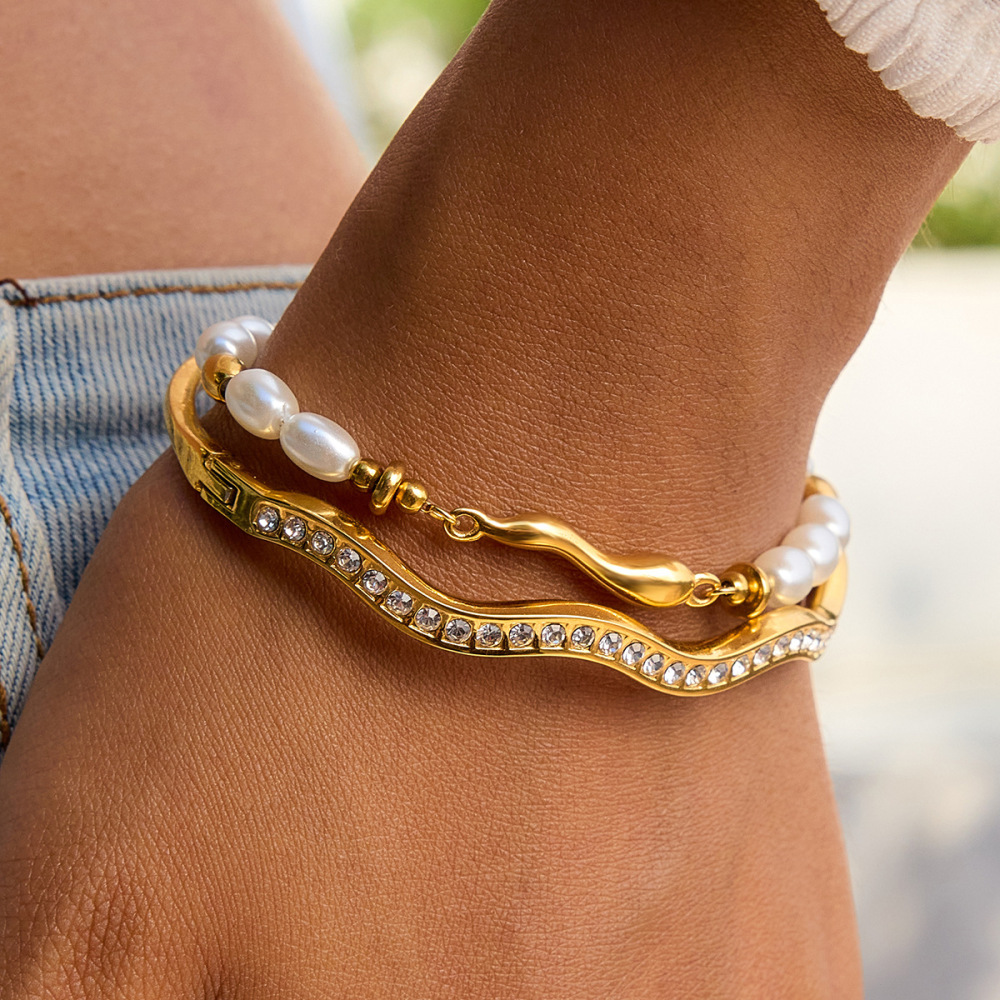 Bracelet Jonc Délicat En Acier Inoxydable Doré, Couleur Cerise, Pour Femme (1 Pièce) Image2