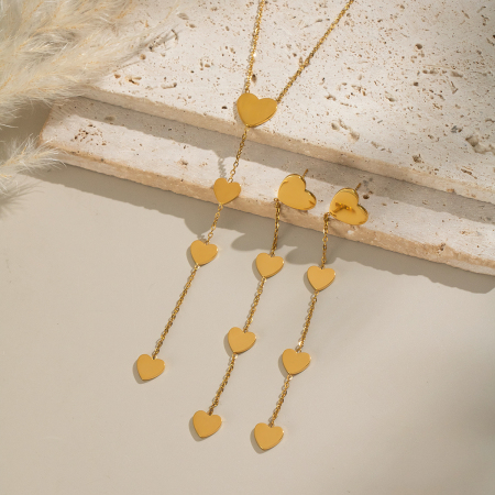 1 paire de colliers simples en acier inoxydable couleur or pour femme avec pendentif en forme de cœur 2