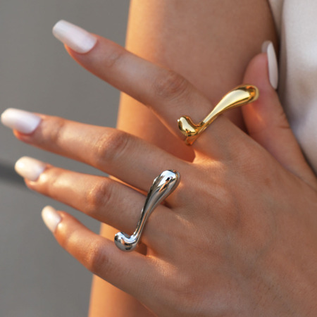 Bague tendance en acier inoxydable doré, forme simple et irrégulière (1 pièce), étanche.
