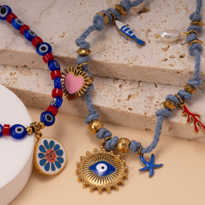 Collier Élégant En Perles Œil Du Diable Pour Femme, Couleur Or, Pierres Naturelles h5 Image3