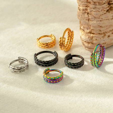 Boucles d'oreilles créoles annulaires simples en acier inoxydable étanche couleur or pour femme (1 pièce) 2