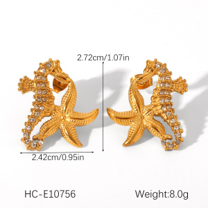 Boucles D'Oreilles Puces Pour Femmes, Motif Animal Simple, En Acier Inoxydable, Étanches, Couleur Or Et Zircon. h5 Image2