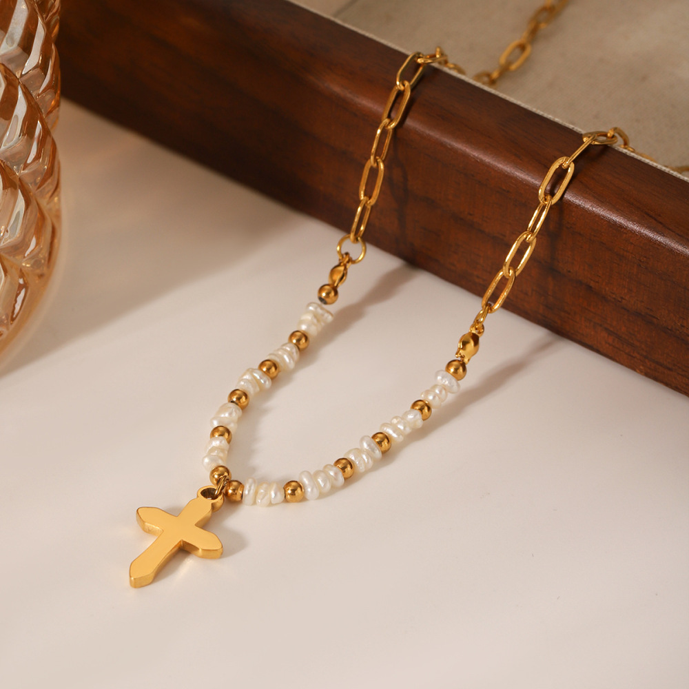 1 Paire De Colliers Pendentifs Daily Cross Pour Femmes, En Acier Inoxydable Étanche, Collection Simple Series Image6