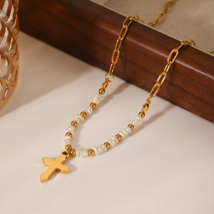 1 Paire De Colliers Pendentifs Daily Cross Pour Femmes, En Acier Inoxydable Étanche, Collection Simple Series h5 Image6