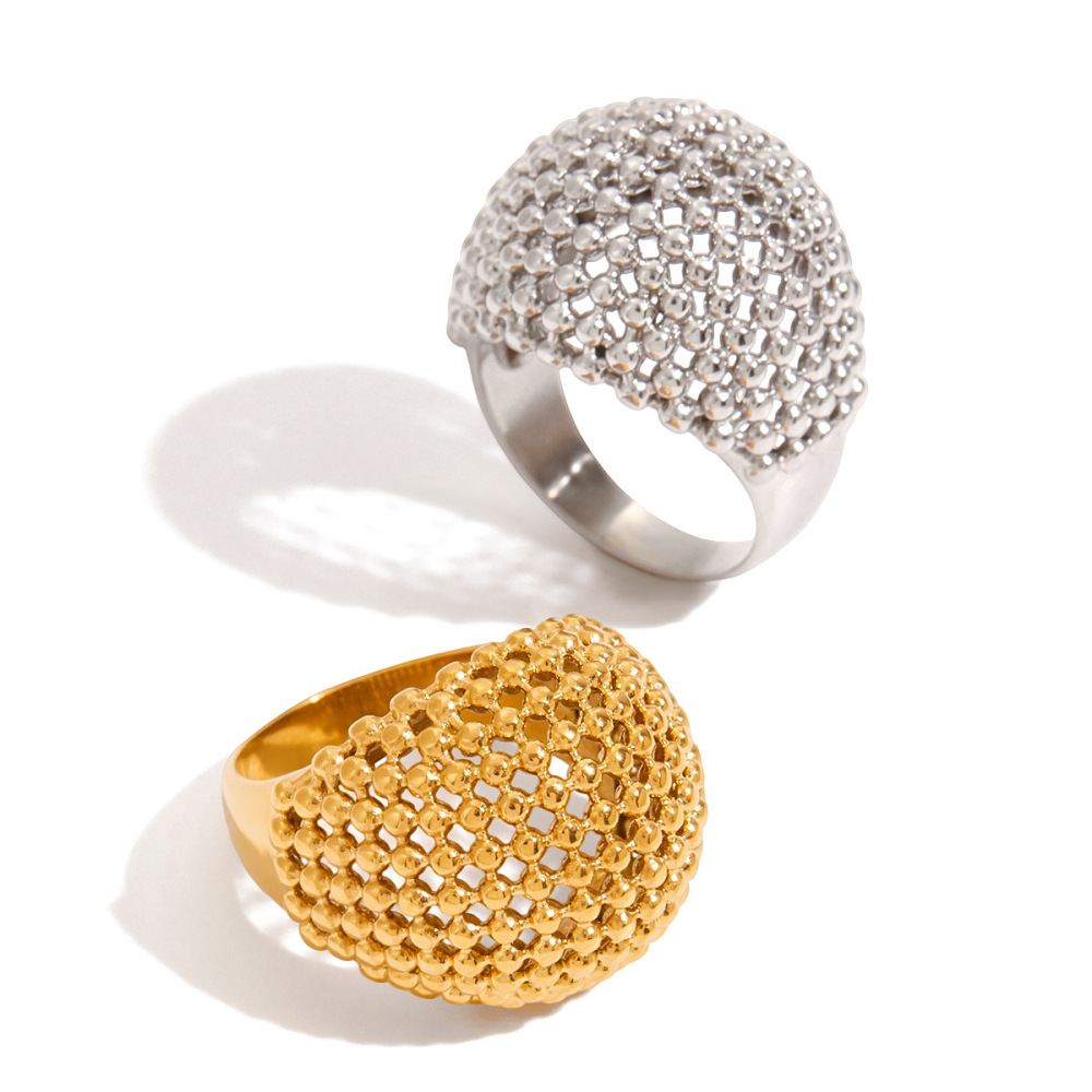 Bague Tendance Géométrique Personnalisée En Acier Inoxydable Étanche Couleur Or (1 Pièce) Image5