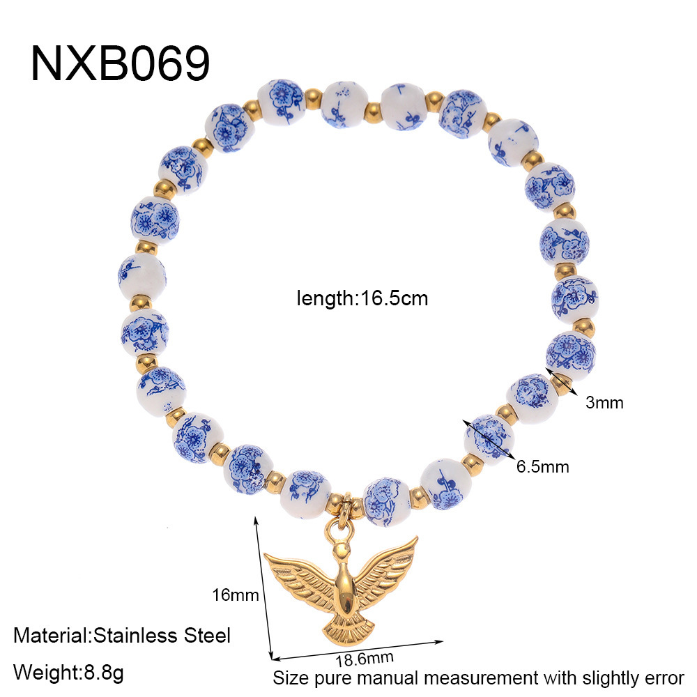 Bracelet De Perles Classique Et Élégant En Céramique Couleur Or Pour Femme, 1 Pièce 