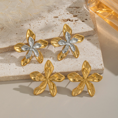 1 paire de boucles d'oreilles à tige élégantes en acier inoxydable couleur or pour femme, série romantique